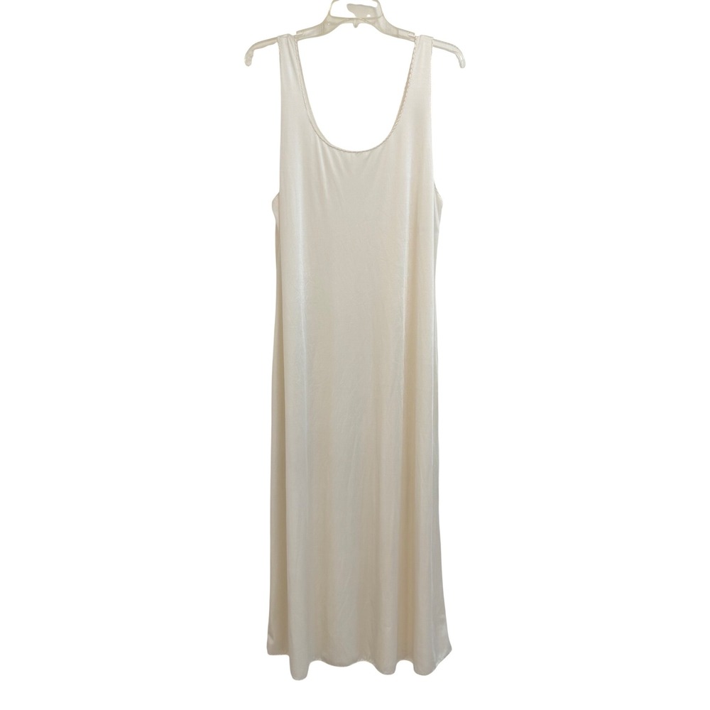Delicates Vintage Ivory Cream Captiva Nylon Full Slip Maxi Dress XL Scallop Trim